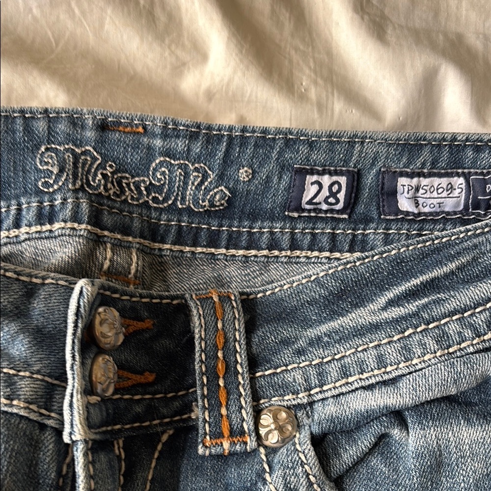 Miss Me Boot Cut Blue Jeans with Classic Stitching
